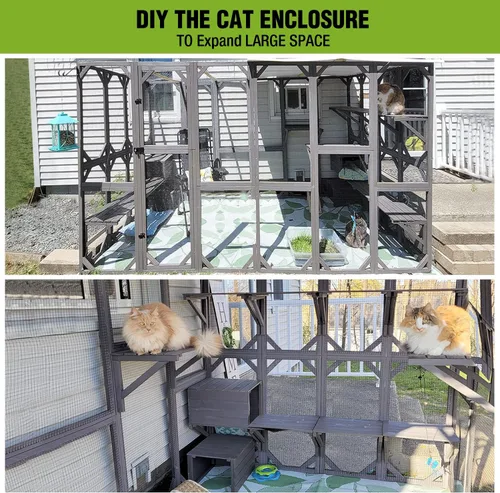 Miniatura 4 de Gutinneen Catio - Casa grande para gatos al aire libre en recinto para gatos para interiores, jaula de condominio con puerta, plataforma y casa