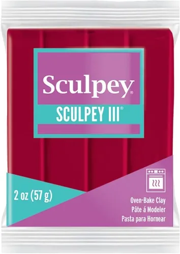 Sculpey III arcilla polimérica para horno, roja, no tóxica, barra de 2 onzas, ideal para modelar, esculpir, vacaciones, bricolaje, medios mixtos y