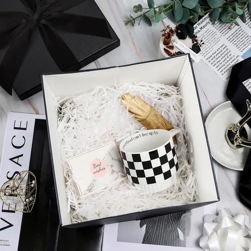 Miniatura 4 de RUSPEPA Caja de regalo mediana negra con tapas, cinta y papel de seda, caja de regalo plegable perfecta para cumpleaños, graduación, día del padre