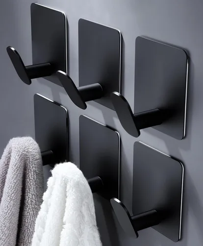 Miniatura 8 de DELITON Paquete de 4 ganchos adhesivos para toallas - Blancos, ganchos autoadhesivos resistentes para pegar en la pared, para colgar batas, abrigos