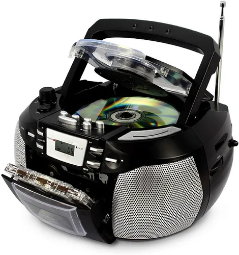 Miniatura 5 de HANNLOMAX HX-301CD CD/MP3 Boombox, radio AM/FM, grabadora de cassette, grabaciones de CD o radio, conector para auriculares, pantalla LCD, fuente