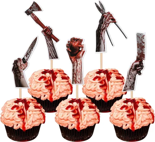 Miniatura 9 de Rsstarxi Paquete de 36 adornos para cupcakes de Halloween, murciélagos con purpurina, palitos de calabaza y calabazas, sombrero de bruja