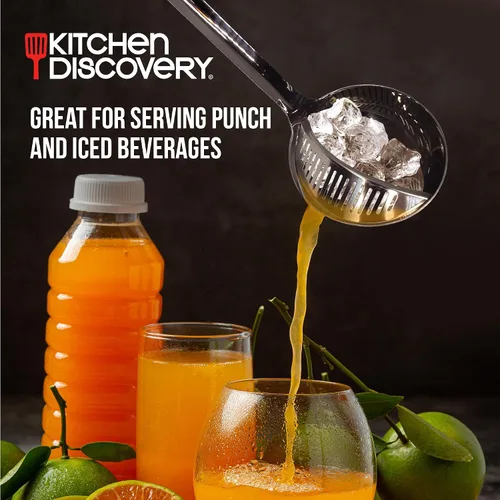 Miniatura 5 de Cucharón colador de acero inoxidable – Kitchen Discovery – Cucharón colador 2 en 1 para sopas y guisos drena líquidos de sólidos. Cucharón