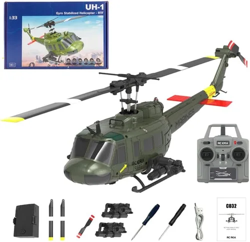 Helicóptero RC 1/48 para adultos, RC ERA C032 UH-1 Huey 2.4G 6CH Gyro estabilizado aeronave de control remoto con retención de altitud y flujo