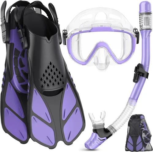 Miniatura 10 de Ubekezele Equipo de esnórquel para adultos, hombres y mujeres, juego de esnórquel 4 en 1 con máscara de buceo con vista panorámica, antivaho