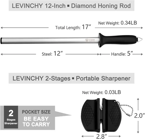 Miniatura 3 de Acero para afilar cuchillos de diamante, acero profesional con revestimiento de diamante de 12 pulgadas, varilla afiladora de cuchillos prémium