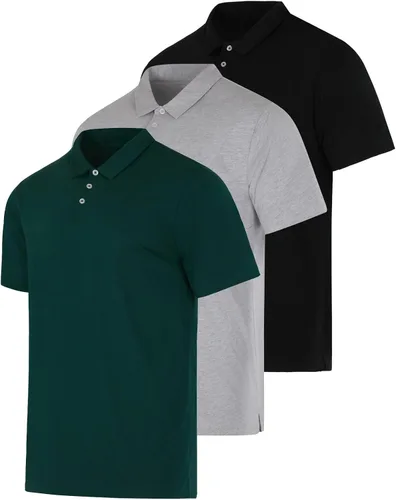 Miniatura 57 de Real Essentials Paquete de 3: Polo de manga corta de algodón para hombre, de secado rápido, transpirable, (disponible en tallas grandes y altas)