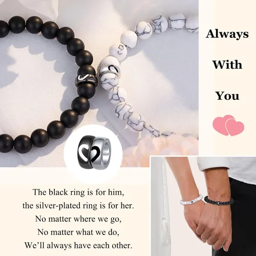 Miniatura 2 de UNGENT THEM Pulseras de anillo a juego para parejas, regalos para novio, marido, prometido, alma gemela, novia, esposa, día de San Valentín