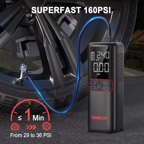 Miniatura 3 de GOOLOO Inflador de neumáticos GT160, compresor de aire portátil para automóvil, motocicleta, bicicleta, bola y GP3000 arrancador de coche rojo