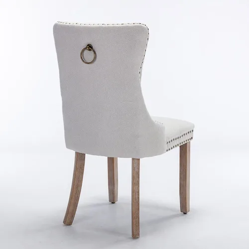 Miniatura 6 de Silla de comedor tapizada contemporánea sin brazos con patas de madera con diseño de cabeza de clavo, juego de 2, beige