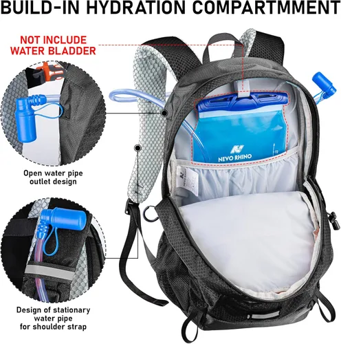 Miniatura 4 de N NEVO RHINO Mochila de senderismo 20L resistente al agua, mochila de día ligera para viajes, mochila pequeña para hombres y mujeres Negro