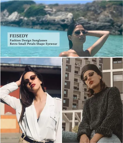 Miniatura 47 de FEISEDY Gafas de sol de diseñador de moda Retro pequeños pétalos forma arco templo diseño B2298