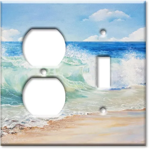 Miniatura 9 de Art Plates - Placa de interruptor de palanca doble - Placa decorativa de pared de metal con interruptor de luz de 2 cuadrillas - Pintura de playa