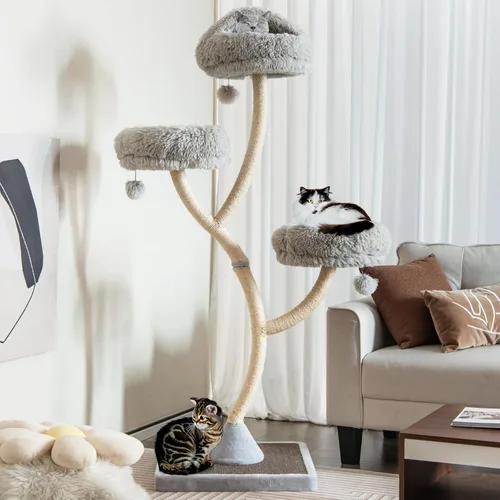 Tangkula Árbol alto para gatos, torre grande de varios niveles para gatos de 70 pulgadas con 3 perchas cálidas, 3 bolas de tintineo, postes