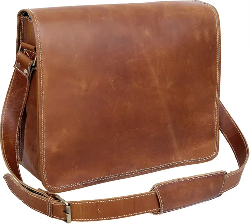 VC VINTAGE COUTURE 18 pulgadas cuero completo solapa mensajero hecho a mano bolsa portátil bolsa bolsa bolsa de mensajero acolchado marrón, Marrón