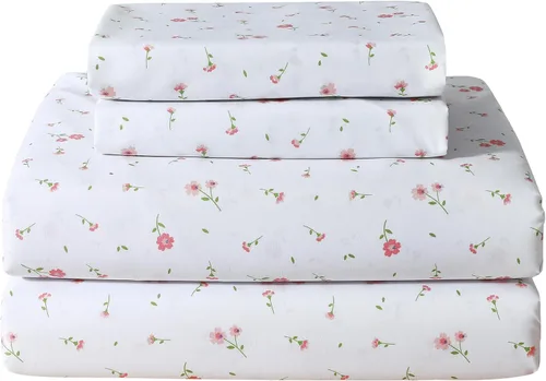 Miniatura 24 de Softan Sábanas de flores naranjas para cama de tamaño King, sábanas estampadas con estampado floral – Sábanas bajeras de microfibra suave