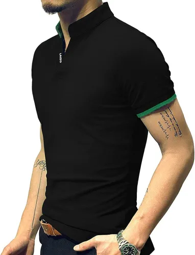 Miniatura 5 de LOGEEYAR Camisa polo de moda para hombre, de corte ajustado, de manga corta, de corte entallado, ropa de algodón piqué