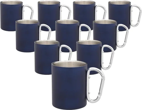 Miniatura 18 de Tazas personalizadas de acero inoxidable con asa de mosquetón, 10 onzas, juego de 100, paquete personalizado a granel, perfectas para café