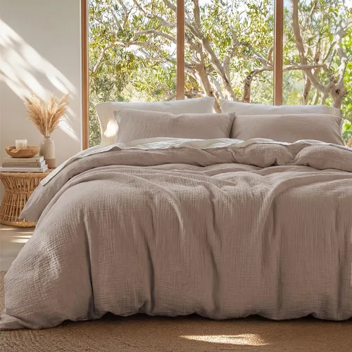 Miniatura 18 de Bedsure Funda de edredón 100% de muselina de algodón, tamaño Queen, funda de edredón de gasa ultrasuave, juego de cama transpirable y ligero