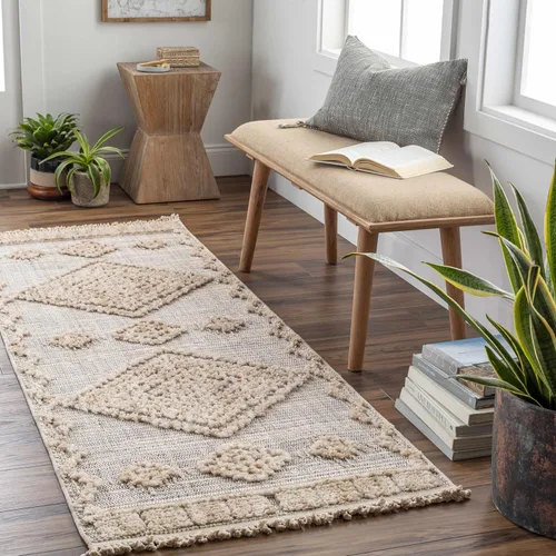 Miniatura 17 de Hauteloom Aria - Alfombra para sala de estar y dormitorio, con borde geométrico de medallón de diamante, envejecida, bohemio, transicional, tribal