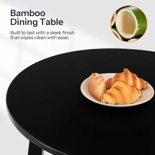 Miniatura 8 de HOOBRO Mesa de Comedor de Bambú, Mesa de Comedor Redonda para 2, Mesa de Cocina de 27.5" para Espacios Pequeños, Mesa de Escribir, Fácil de Montar
