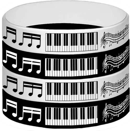 Miniatura 5 de 48 pulseras de goma con notas de piano, pulseras de silicona, suministros de fiesta, notas de piano, decoraciones de fiesta temática de música