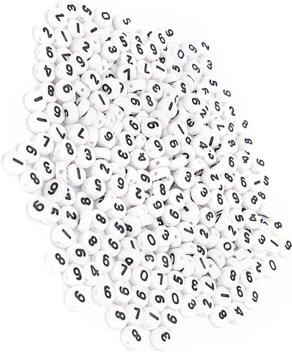Miniatura 6 de Cuentas acrílicas de números para hacer joyas, 500 cuentas redondas blancas sueltas de 0.157 x 0.27 pulgadas (0.157 x 0.276 in), 0-9 con corazón