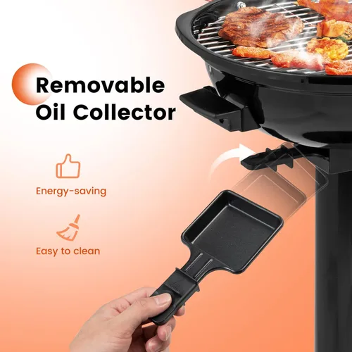 Miniatura 5 de ORALNER Parrilla eléctrica para barbacoa con soporte, rejilla de calentamiento y bandeja de goteo, parrilla eléctrica de 15 porciones para Rojo