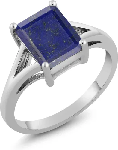 Miniatura 47 de Gem Stone King Anillo de compromiso solitario con diseño clásico de vástago dividido para mujer, plata de ley 925, piedra natal de piedra preciosa