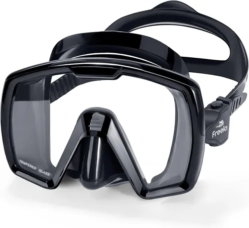 Freela Adult Swim Goggles Mask for Adult with Nose Cover, Tempered Glass Anti Fog Waterproof 180° Clear Wide View Men Women