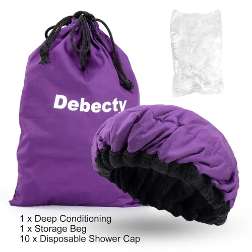 Miniatura 6 de Gorro térmico para microondas de acondicionamiento profundo para peinar y tratar el cabello al vapor, terapia de cuidado del cabello (morado)