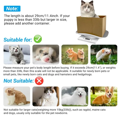 Miniatura 6 de Báscula digital para mascotas con cinta métrica, báscula de animales pequeños con pantalla LCD, báscula de alimentos de cocina multifuncional