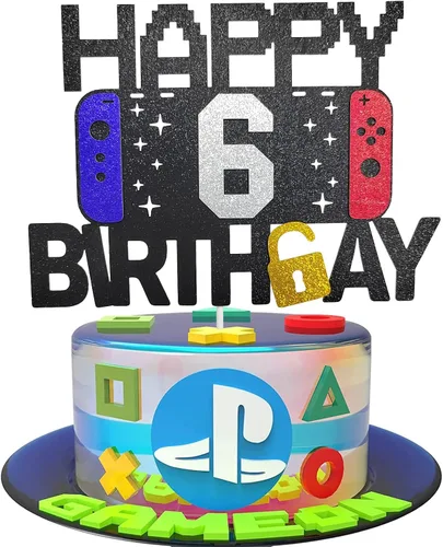 Decoración de pastel de videojuegos de feliz 6º cumpleaños para niños y niñas de 6 años, decoración de fiesta de cumpleaños de nivel 6 (feliz