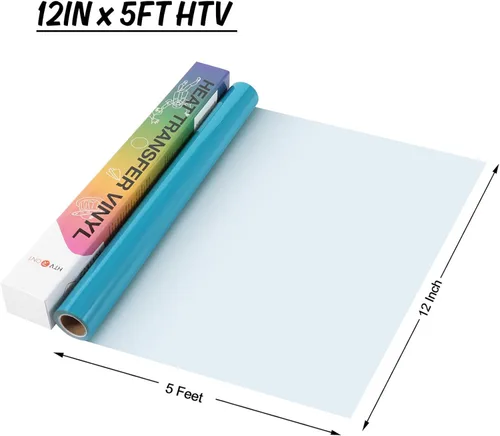 Miniatura 7 de HTVRONT Rollos de vinilo HTV de transferencia de calor – 12" x 5 pies, vinilo HTV azul aguamarina para camisetas, vinilo para planchar en todas
