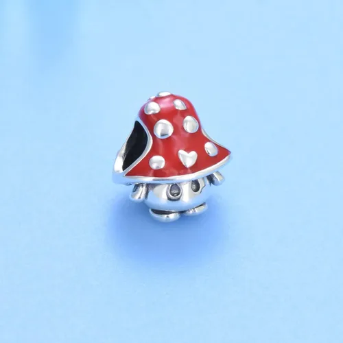 Miniatura 3 de Abalorio de plata esterlina S925 con forma de hongo para pulseras, tecnología esmaltada, colgante de pimienta roja, compatible con pulseras