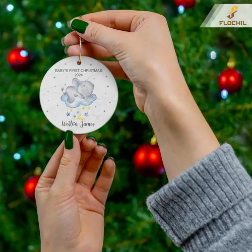 Miniatura 3 de FLOCHIL Adorno Personalizado de Primera Navidad del Bebé 2024 Niño, Adorno Colgante de Elefante de Porcelana Elefante 2