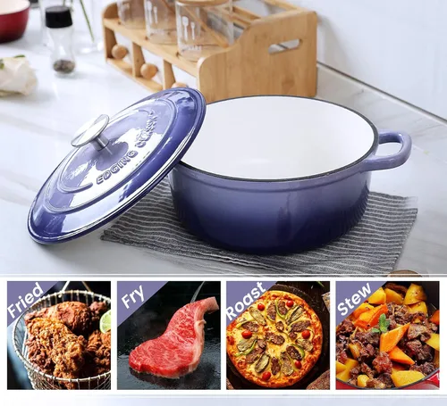 Miniatura 6 de EDGING CASTING Horno Duch de hierro fundido esmaltado, horno holandés redondo de 5.5 cuartos de galón con tapa, mango doble para hornear pan, morado