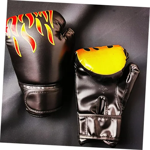 Miniatura 8 de Guantes de boxeo, 2 pares de guantes de kickboxing para niños de 3 a 8 años, guantes de bolsa de lucha para hombre, guantes de boxeo Eva Black Flame