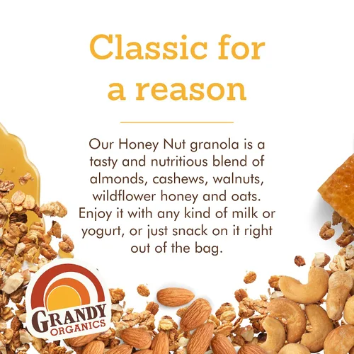 Miniatura 5 de Grandy Organics Granola sin gluten de nuez de miel, certificada orgánica, sin OMG, bajo azúcar, tamaño familiar, bolsas de 2 libras, paquete a