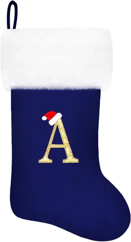 Miniatura 106 de Calcetines de Navidad bordados de 20 pulgadas con monograma, terciopelo negro con puño de felpa blanca supersuave, adornos clásicos para decoración