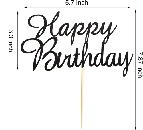 Miniatura 3 de Decoración para tartas de feliz cumpleaños, decoración de fiesta de cumpleaños para niños o adultos, purpurina negra