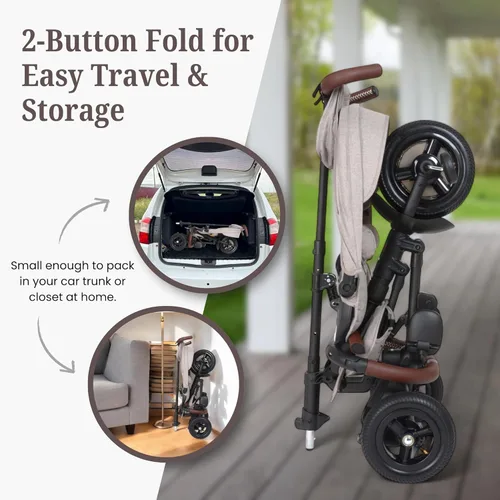 Miniatura 3 de Rito Premium Edition Triciclo plegable para niños - Cochecito compacto y portátil para niños de 10 meses a 4 años en adelante, neumáticos llenos