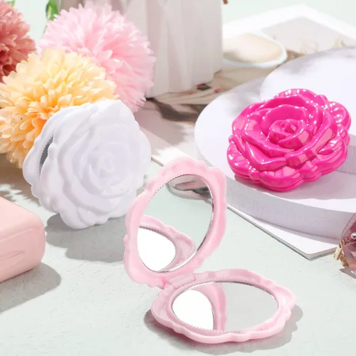 Miniatura 7 de Geelin 30 espejos compactos de rosas rosas a granel, para novia, boda, fiesta de fiesta, espejo plegable de maquillaje, bolsillo de mano para el día