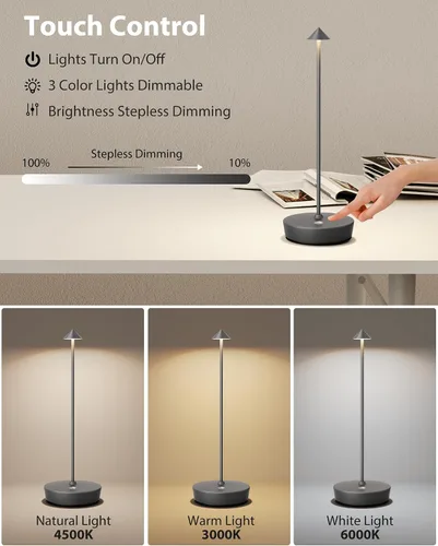 Miniatura 3 de Lámparas de mesa inalámbricas recargables, 6000 mAh, funciona con pilas, lámpara de escritorio LED para exteriores, impermeable, portátil, táctil