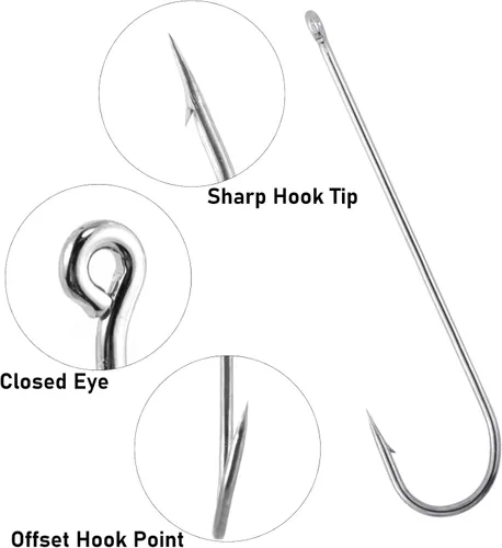 Miniatura 5 de Dr.Fish Paquete de 100 anzuelos Aberdeen para pesca de agua dulce, vástago extra largo alambre ligero, Crappie/Bass/Bream/Bluegill/Pesca de Panfish