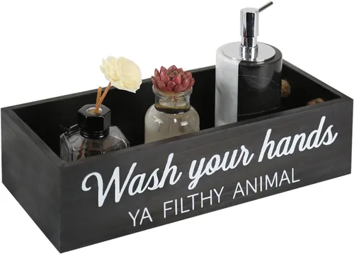 Caja de Decoración para Baño, Canasta de Papel Higiénico con Letreros de 2 Lados Estilo Granja, Canasta para Inodoro Tank Topper Decoración Rústica
