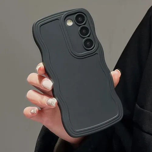 Miniatura 2 de UEEBAI Funda de silicona con marco de ola para Samsung Galaxy S22 5G, funda de teléfono con marco de ola linda, ajuste delgado, amortiguador de Negro