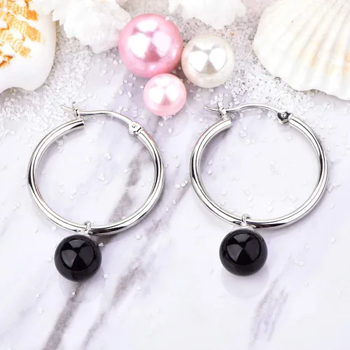 Miniatura 4 de JO WISDOM Pendientes de aro de plata de ley 925 con perlas simuladas de Danlge (blanconegro)