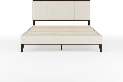 Miniatura 10 de Martha Stewart Jett - Cama de plataforma con cabecero, cabecera y base tapizada de tela, marco de madera maciza, no necesita somier, tamaño Queen