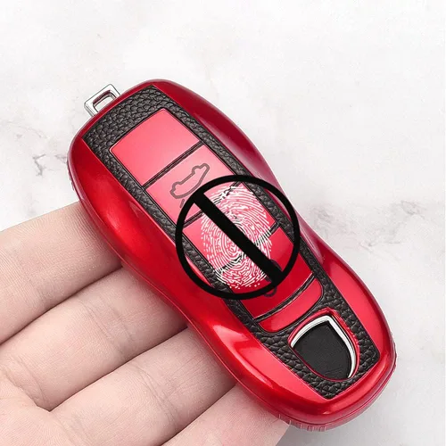 Miniatura 7 de SANRILY Funda de cuero para llave Porsche Remote Key Case Shell Key Holder con llavero, Verde